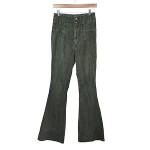 We The Free Free People Olive Green Corduroy High Rise Flare Pants Women's Sz 28